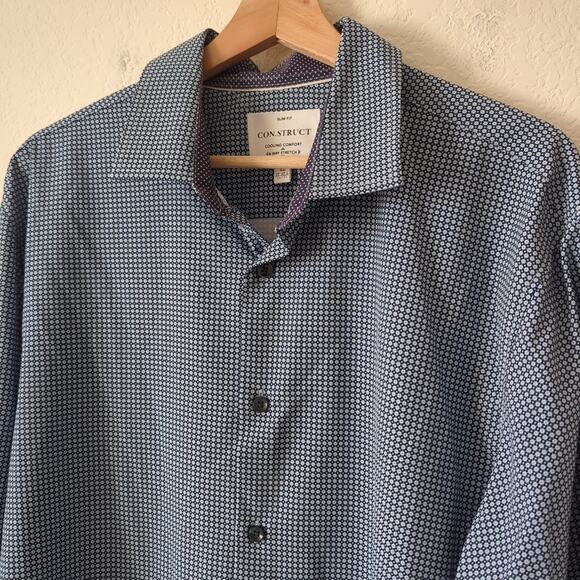 Con.struct Mens Shirt Cooling Comfort Slim Fit XL Blue Check Long Sleeve Sharp - Picture 5 of 6